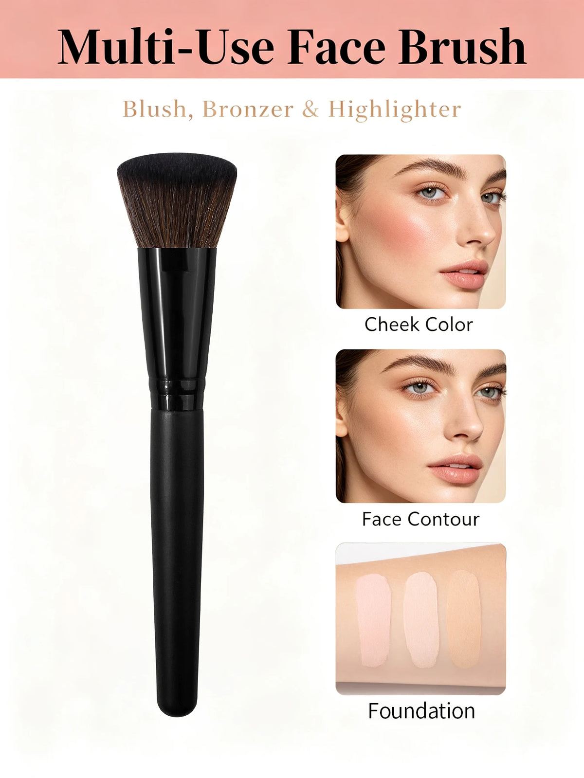 Multi-Functional Makeup Brushes, Flat Top Foundation Brush, Blush Brush, Soft Bristle Powder Brush & Contour Brush, Beauty Tools