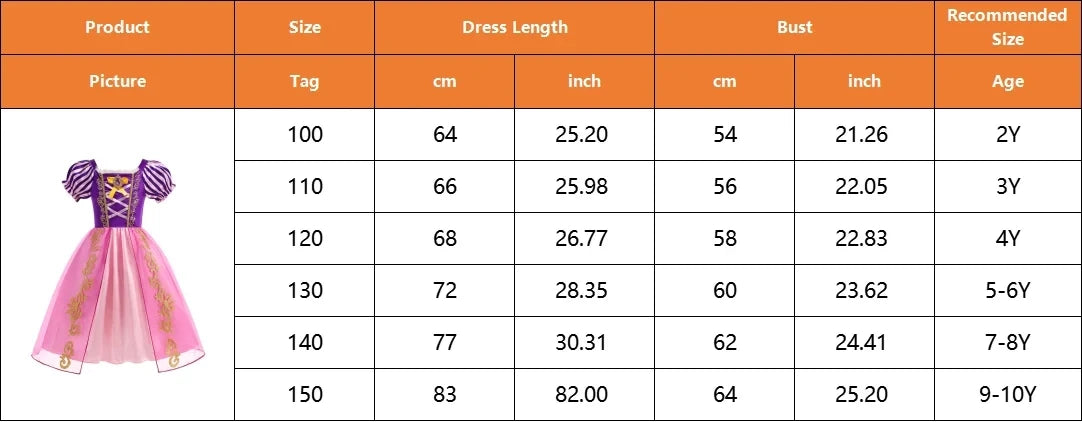 Girls Rapunzel Costume Children Cosplay Tangled Princess Dress Kids Halloween Carnival Birthday Pageant Party Clothes