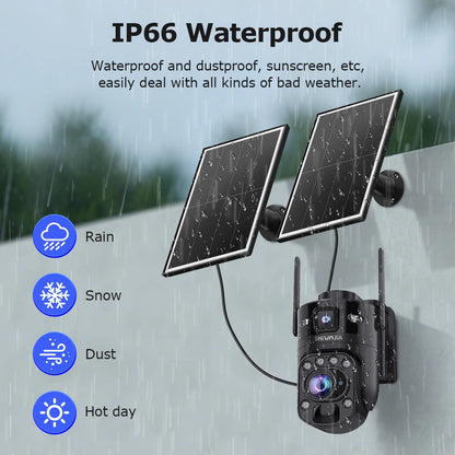SHIWOJIA 60X ZOOM Solar Camera 4G 10MP AOV 24/7 Video Recording Dual Lens 360° 14W Solar Panel Security WIFI Camera PIR Monitor