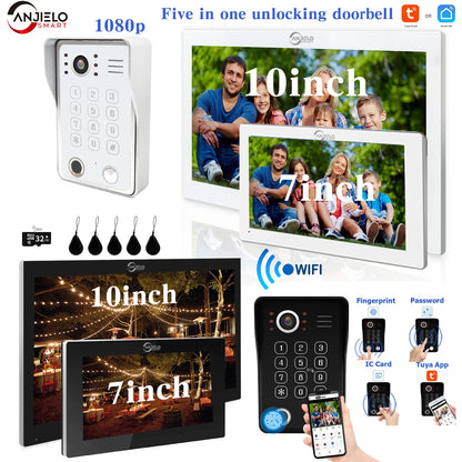 ANJIELO Tuya WiFi 5-in-1 Fingerprint Unlocking Video Intercom System, Suitable For Homes, With 1080P HD Security Protection