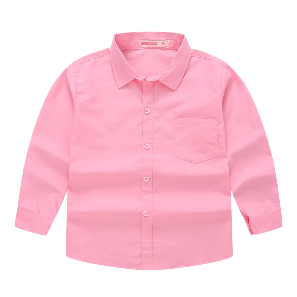 Children's Shirt in the Spring and Autumn New Boys and Girls Suit Collar Shirt Children's Pure Color Long Sleeve Shirt