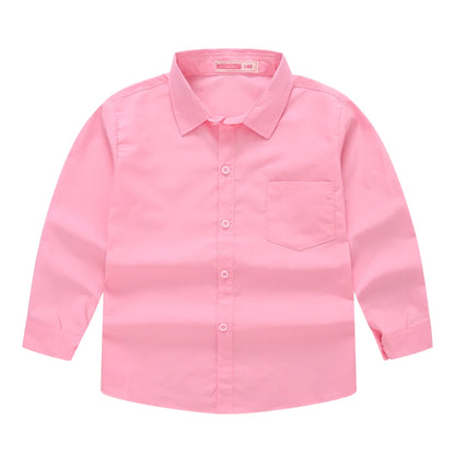 Children's Shirt in the Spring and Autumn New Boys and Girls Suit Collar Shirt Children's Pure Color Long Sleeve Shirt