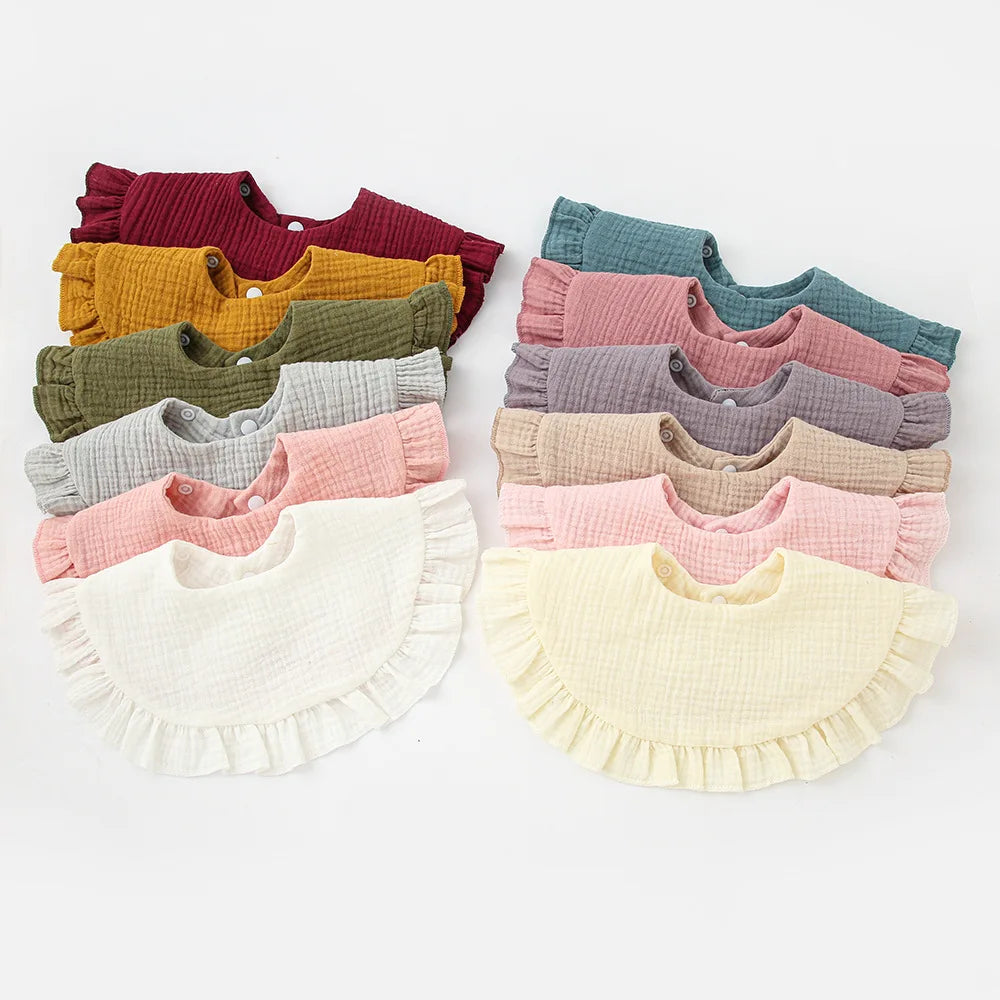 Baby Gauze Feeding Drool Bib Ruffle Solid Infants Saliva Towel Soft Cotton Burp Cloth For Toddler Kids Bibs Korean Style New