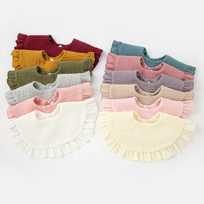 Baby Gauze Feeding Drool Bib Ruffle Solid Infants Saliva Towel Soft Cotton Burp Cloth For Toddler Kids Bibs Korean Style New