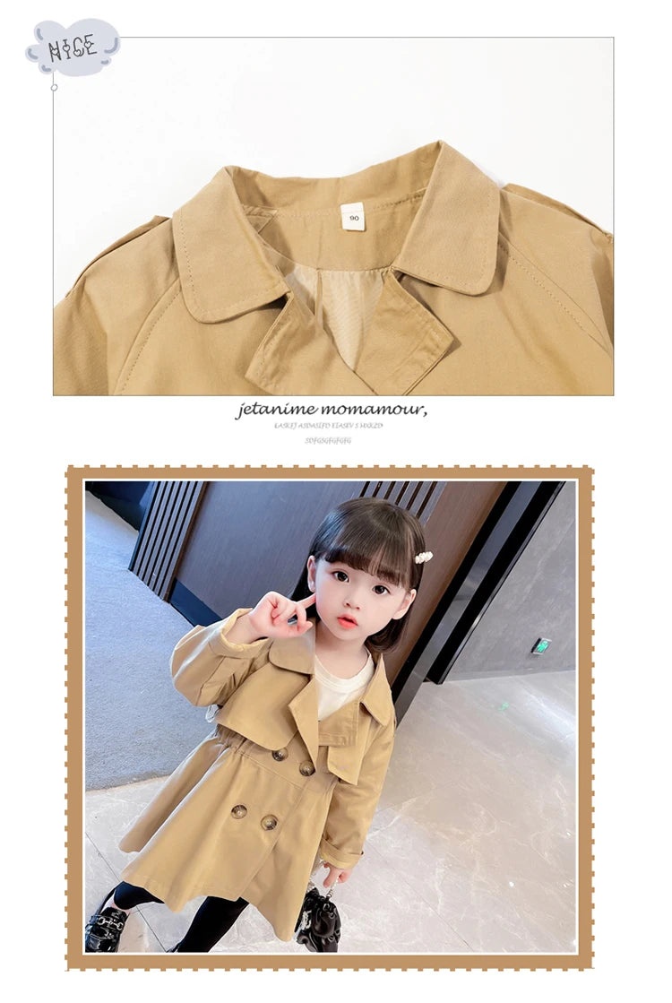 England Style Spring Autumn Cotton Girl Toddler Trench kids Windbreaker Fashion Little Girl Double Breasted Jacket Outfits