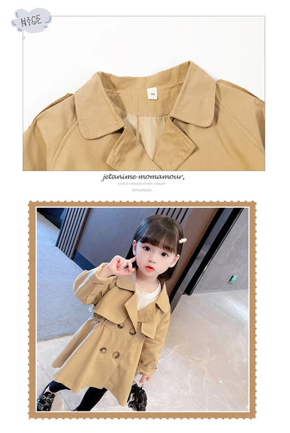 England Style Spring Autumn Cotton Girl Toddler Trench kids Windbreaker Fashion Little Girl Double Breasted Jacket Outfits