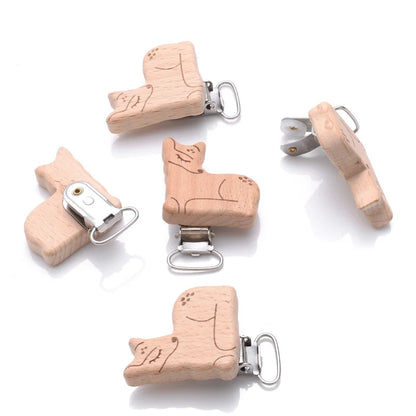 1Pcs Printing Animal Dummy Clip Beech Wood Nipple Clip For Teether Chewing Toys Accessory DIY Anti-Drop Baby Pacifier Chain