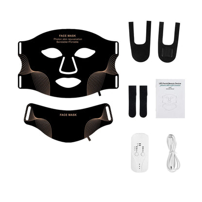 Silicone LED Face Neck Mask 7 Colors Red Light Infrared Photon Therapy Mask Flexible Wireless LED Beauty Mask for Skin Repair Rejuvenation Home Skin care