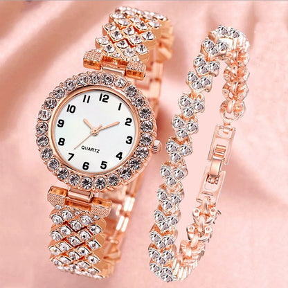 2PCS Luxury Rhinestone Women Watch Bracelet Set Fashion Ladies Quartz Wristwatches Relogio Feminino Reloj Mujer