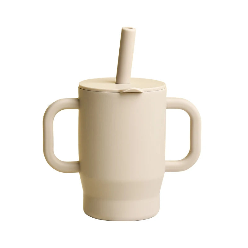 180ml Food-Grade Silicone Baby Learning Drinking Cup with Straw and Double Handles, Baby Training Drinking Cup