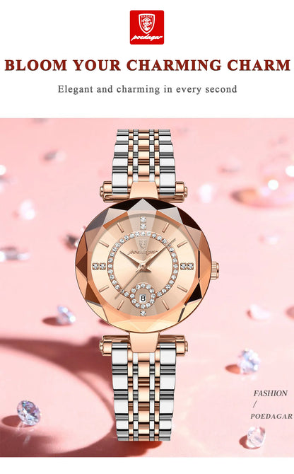POEDAGAR Luxury Brand Women's Watches Waterproof Stainless Steel Date Ladies Wristwatch Fashion Elegant Quartz Woman Watch Reloj