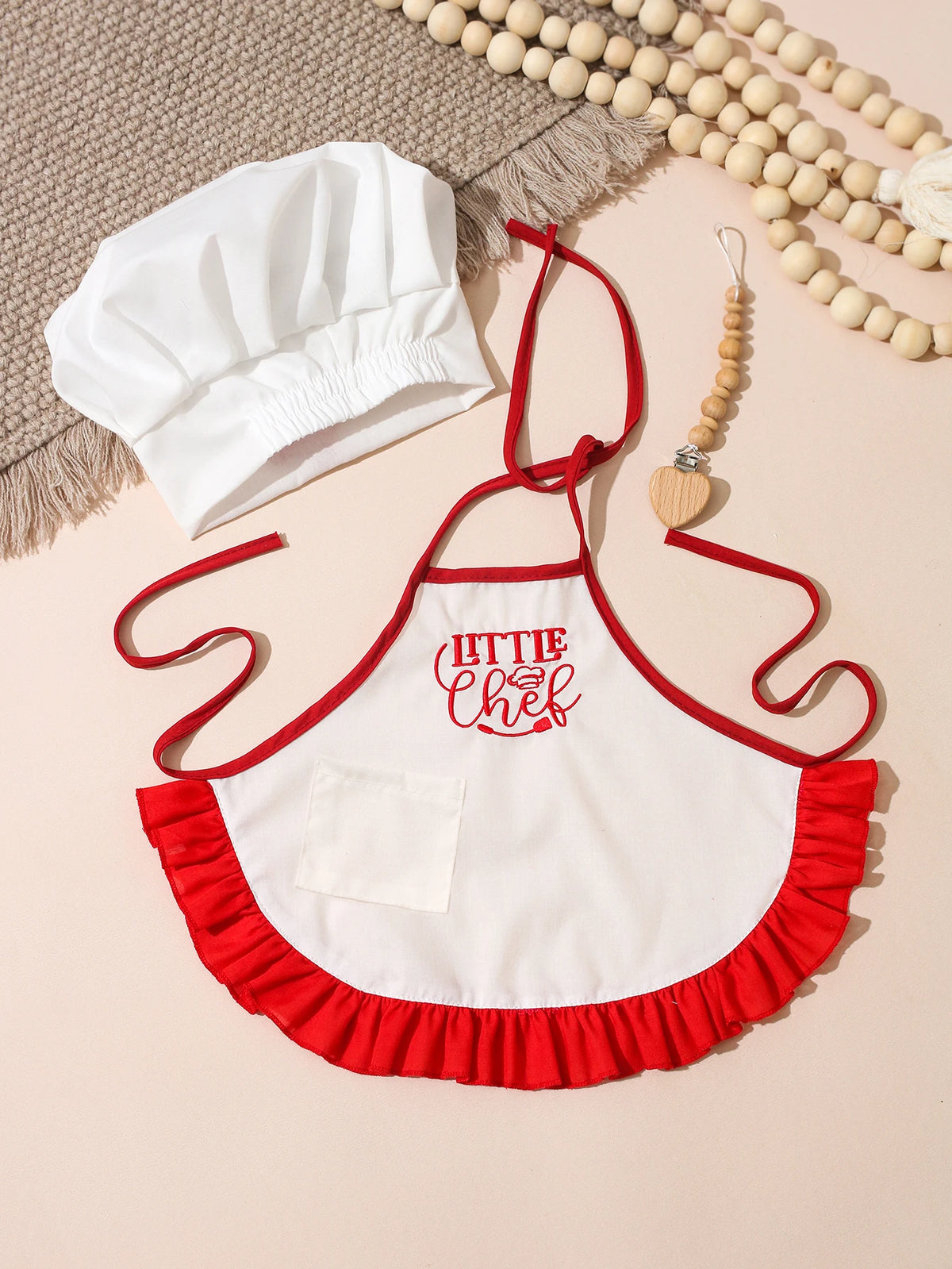 Ylsteed 2 Pcs Set Cute Baby Chef Apron and Hat Infant Kids White Cook Costume Photography Prop Newborn Hat Apron-HD