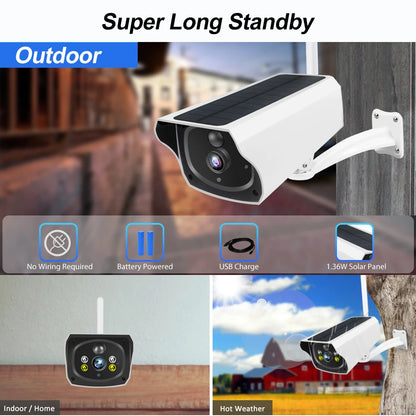 Wireless Solar Bullet Camera Outdoor WiFi 1080P 4x Zoom CCTV Surveillance IP Cam Home Security Protection Battery PIR Detection