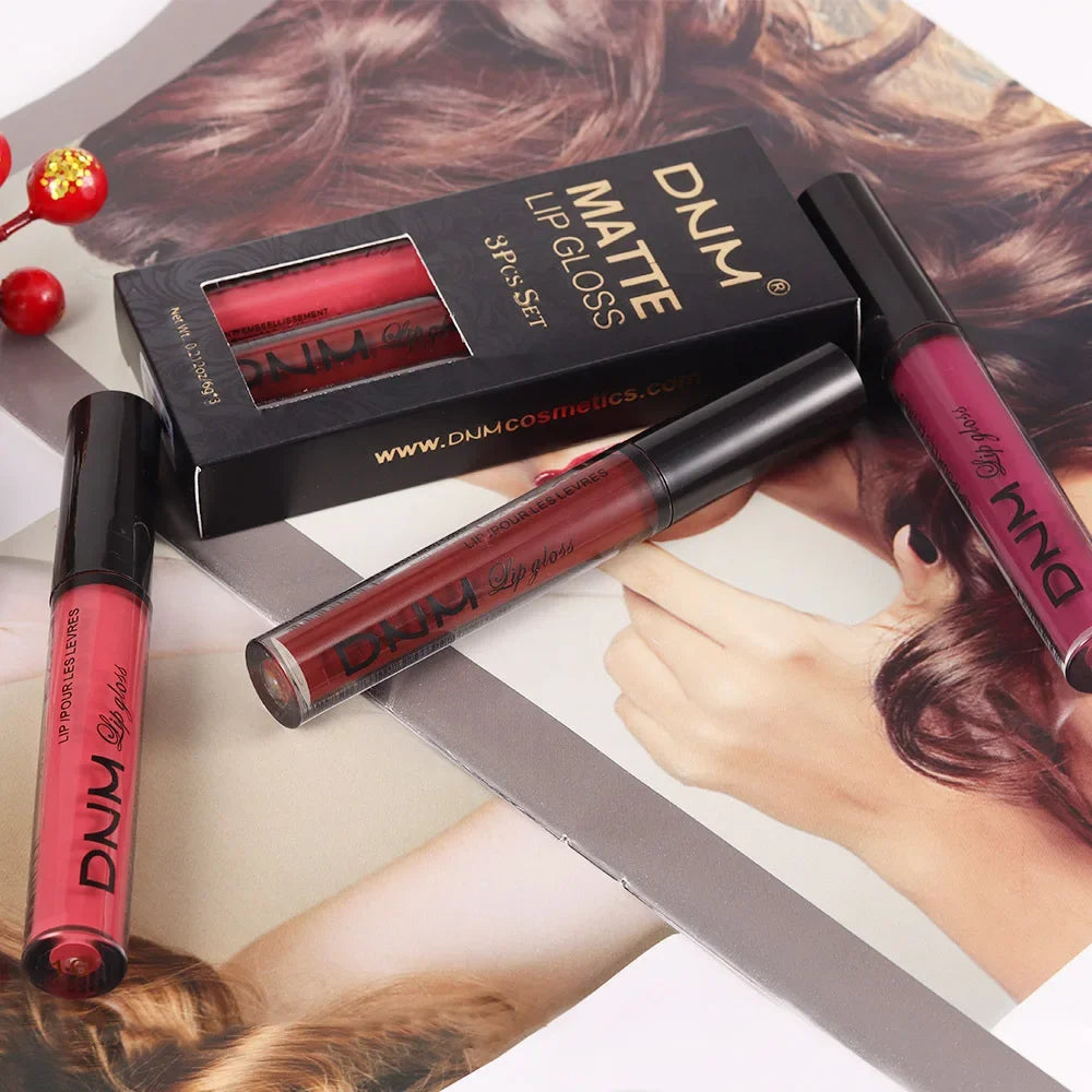 DNM 3PCS Liquid Lipstick Sets Waterproof Matte Black Blue Purple Blue Sexy Lip Gloss Long Lasting Nude Lip Tint Stain Makeup Kit