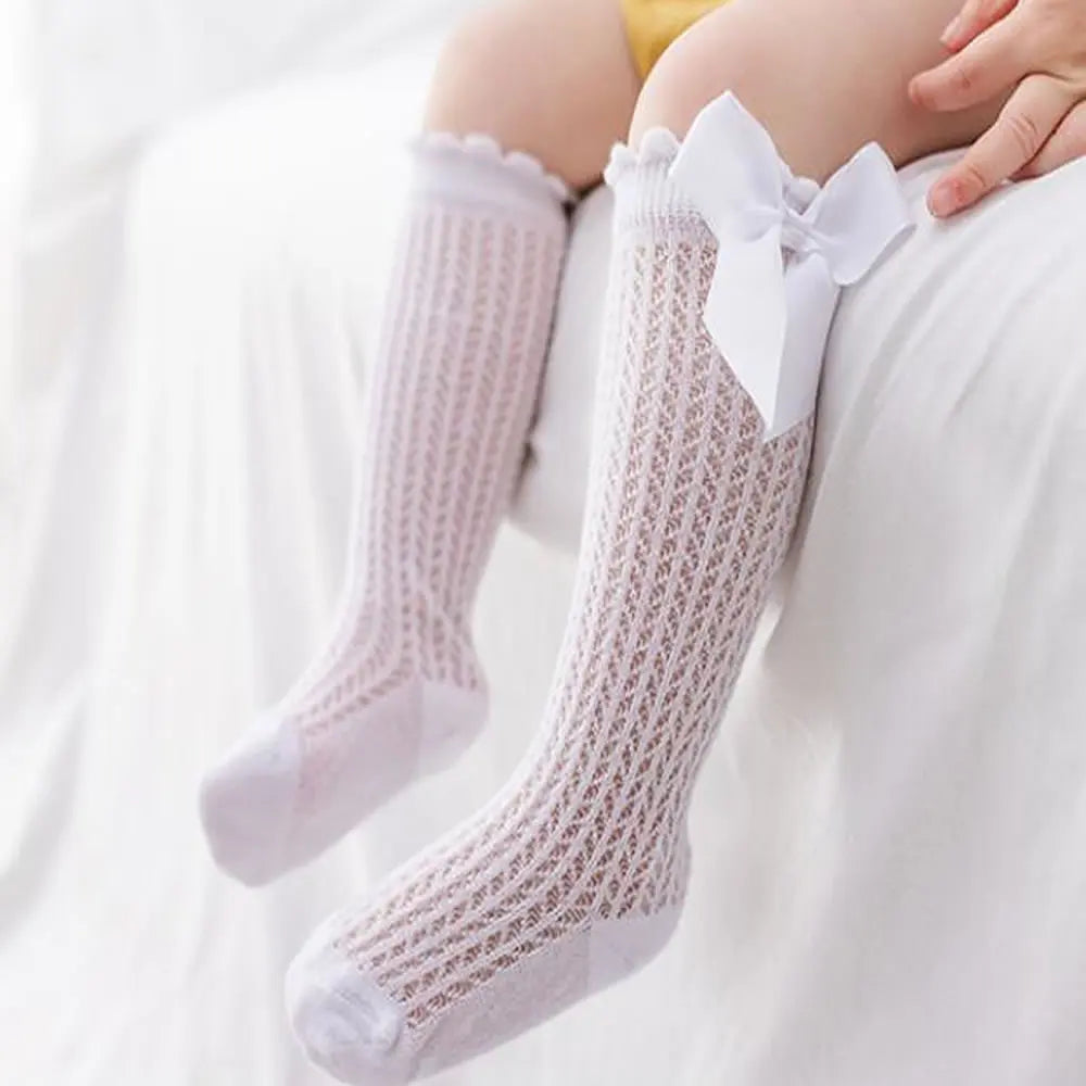 New Girls Stockings Toddler Knee High Bubble Mouth Stockings Baby Bowknot Cotton Nonslip Toddler Stocks Lace Stocking For Girl