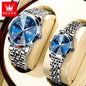 OLEVS 9970 Couple Watch For Men Women Luxury Number Dial Rhombus Mirror Quartz Hand Clock Stainless Steel Original Dress Watches