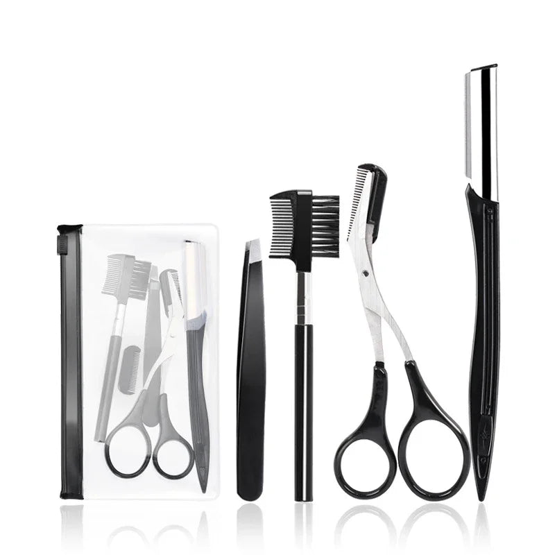 New Eyebrow Trimmer Set Scissors Tweezers Eyebrow Razor Scraping Eyebrow Comb Razor Eyebrow Clip Makeup Tools Sets