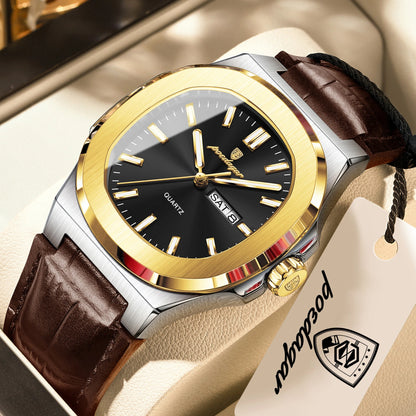 POEDAGAR Fashion Wristwatch For Boyfriend Luminous Waterproof Week Calendar Business Couple Watches Leather Luxury Men's Watches