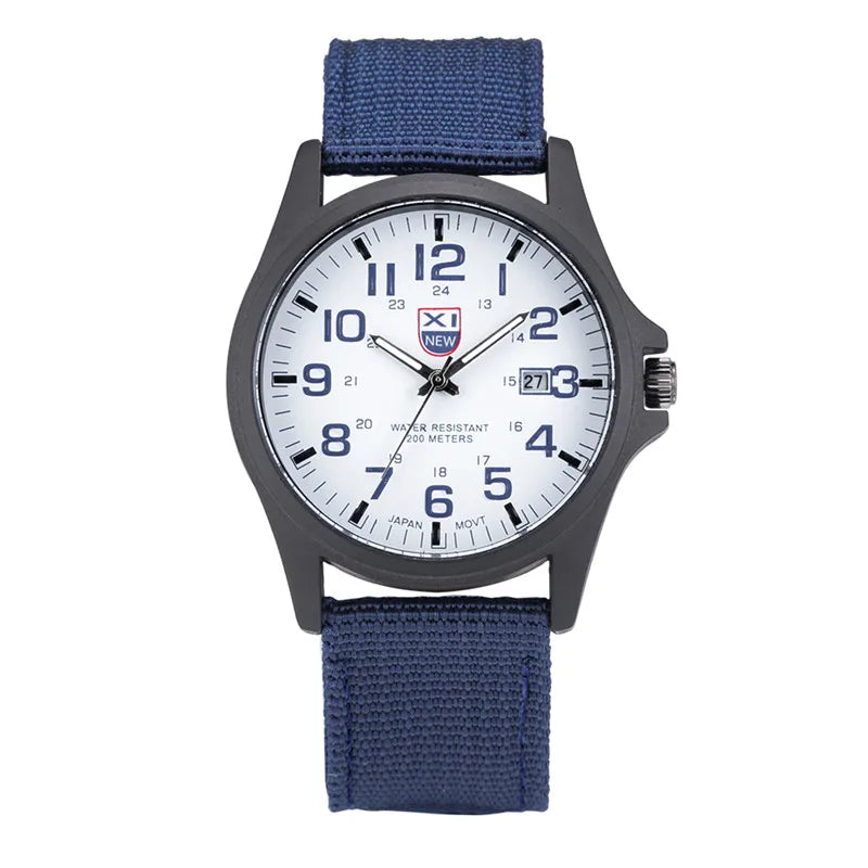 Men Genuine XINEW Brand Watches Students Fashion Casual Nylon Band Sports Army Gifts Date Quartz Wrist Watch Black Montre Homme