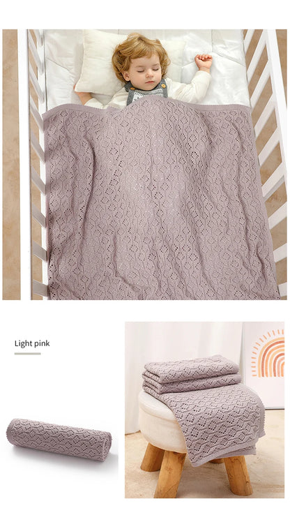 Cotton Baby Blanket Knit Infant Boy Girl Bedding Quilt 90*70CM Solid Toddler Stroller Swaddle Super Soft Plaid Fashion Hollow Ou