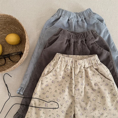 2026 Spring New Girls Cotton Loose Harem Pants Children Girl Clothes Casual Ankle-length Trousers Toddler Kids Corduroy Pants