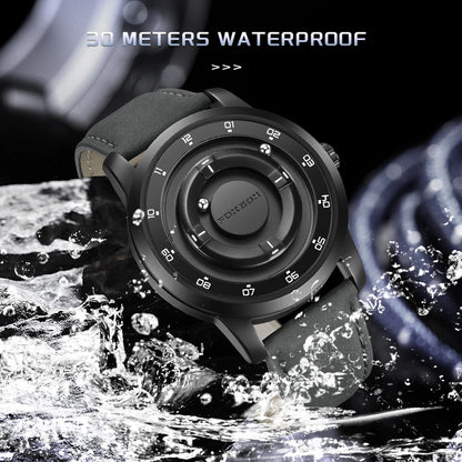 FOXBOX Watch Planet Design Fashion Floating Magnetic Pointer Free Ball Bearing Creative Simple Waterproof Quartz Watch for Men