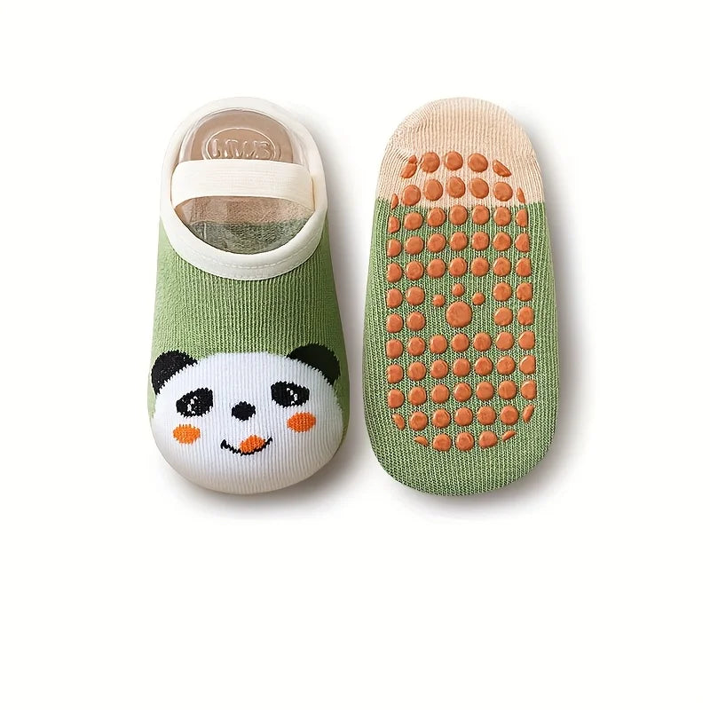 6 pairs of boys and girls' anti slip socks with cute cartoon animal patterns, comfortable and breathable baby floor socks