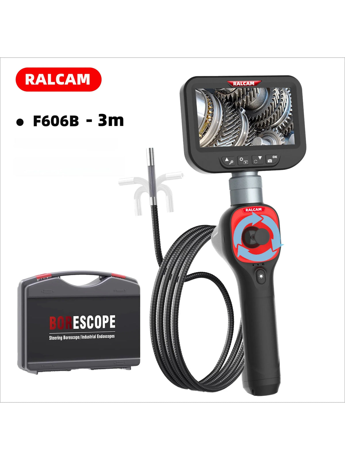 360° Articulating Borescope 6.2mm 4 Ways 3m Wires IPS Automotive Inspection Camera 6 Adjustable LED Lights
