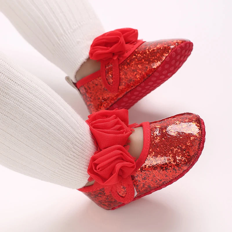 Baby Learning Walk Shoes, Elegant 3D Flower Infant Crib Shoes,Multi Style Soft Dress Footwear for Newborn Baby Girls 0-18Months