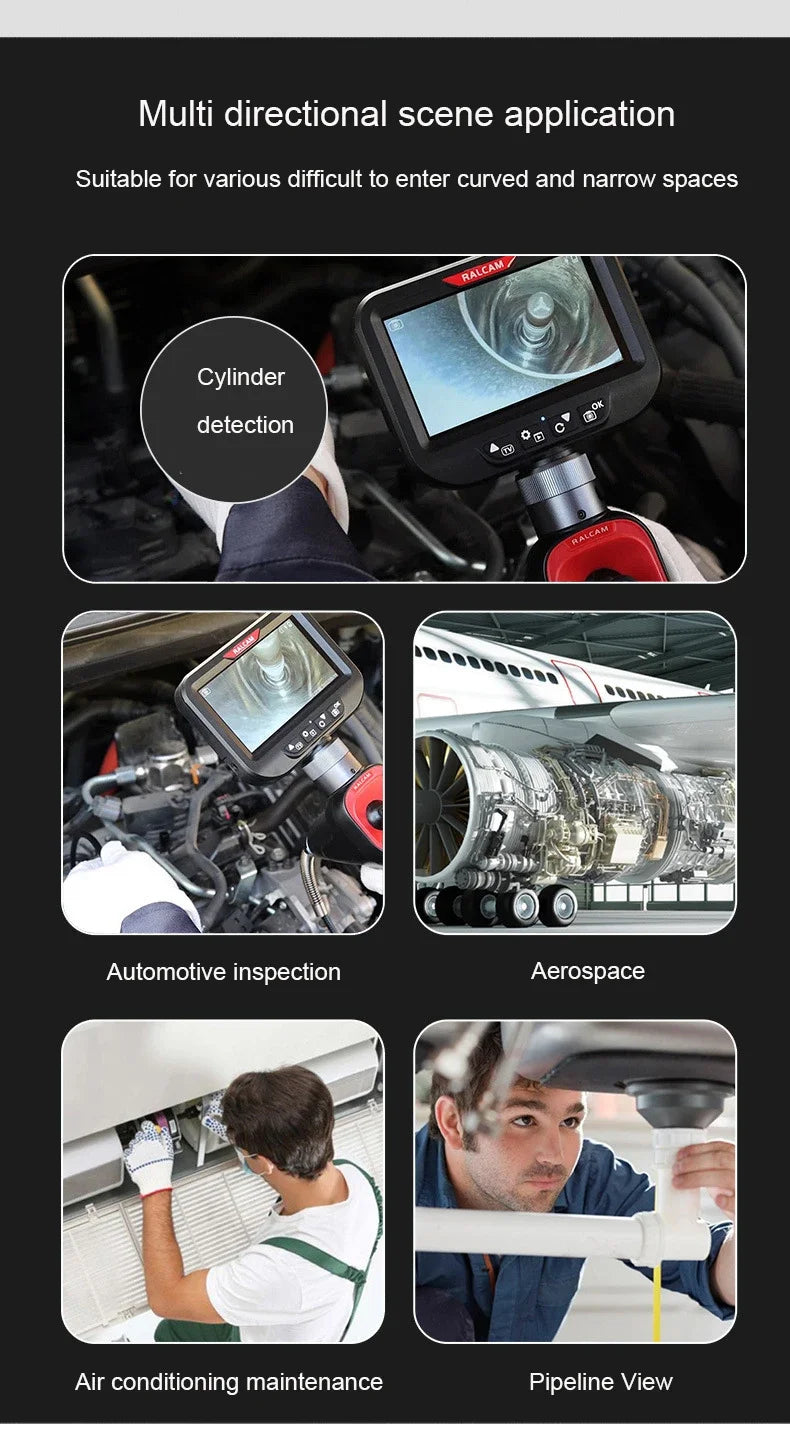 360° Articulating Borescope 6.2mm 4 Ways 3m Wires IPS Automotive Inspection Camera 6 Adjustable LED Lights