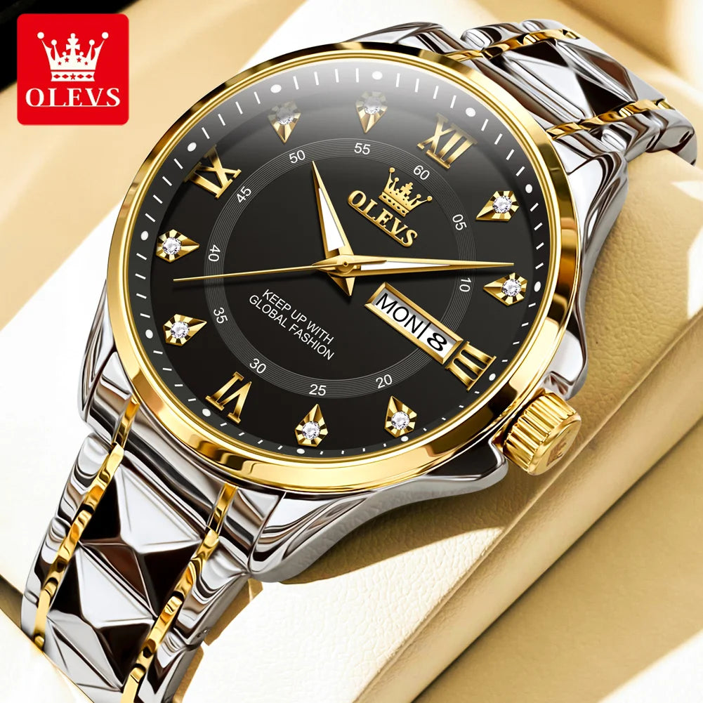 OLEVS 2906 Fashion Date Quartz Couple Watches Diamond Top Brand Luxury Watch For Men Women Waterproof Stainless Steel Wristwatch