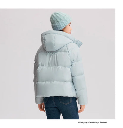 Semir Down Jacket Women Solid Color Loose Versatile 2025 Winter New Waterproof Oil-proof Stain-proof Hooded Coat Down Jacket