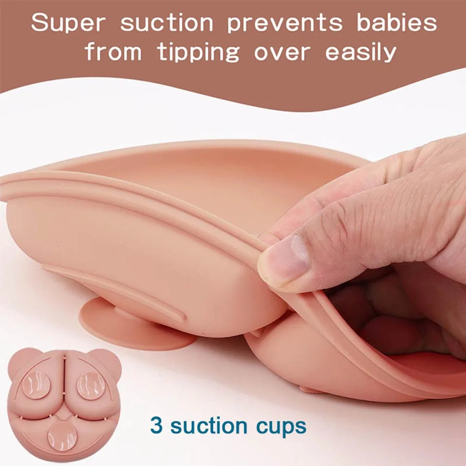 Feeding Set Silicone For Baby Sucker Bowl Dishes Plate For Kids Bear Plate Set Baby Tableware Children's Cup With Straw 8Pcs