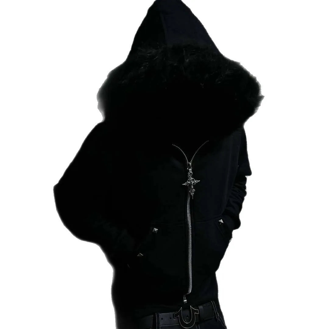 Y2K Sherpa Fleece Zip Up Hoodie Oversized Retro Streetwear Vintage 2000s Winter Warm Unisex Hooded Sweatshirt Women Men