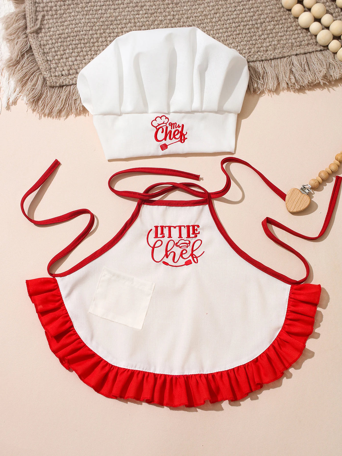 Ylsteed 2 Pcs Set Cute Baby Chef Apron and Hat Infant Kids White Cook Costume Photography Prop Newborn Hat Apron-HD