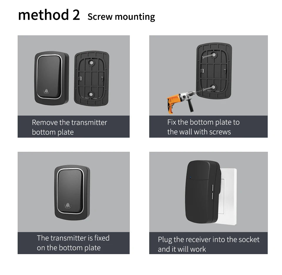 Self-Powered Wireless Doorbell, Household Anti-Theft Door Digital Music Chime Remote Control for Elderly Person's Call Device
