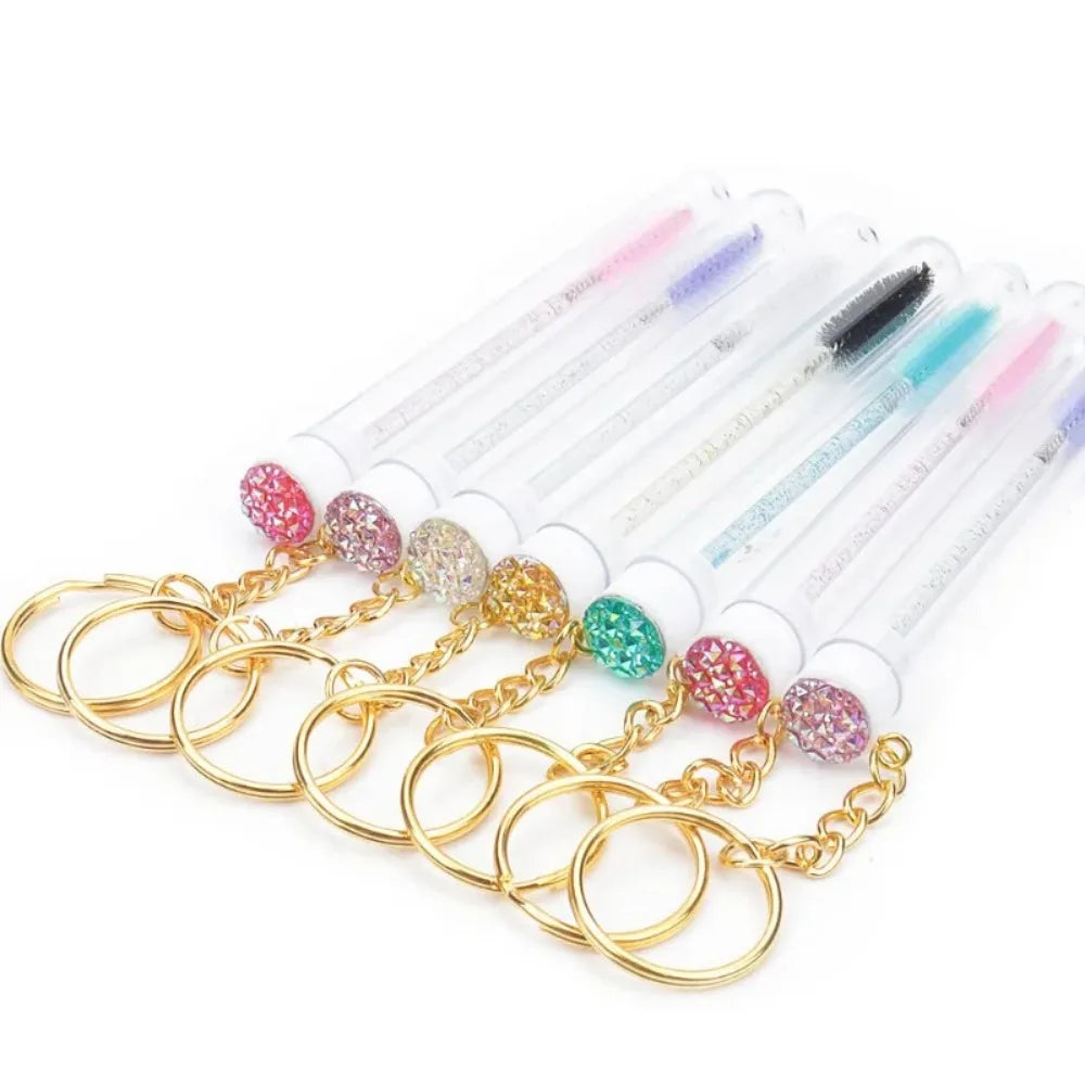 20/50pcs Sparkling Lash Mascara Tube with Black Keychain Mascara Wand Applicator for Eyelash Extension Eyebrow Comb Makeup Brush