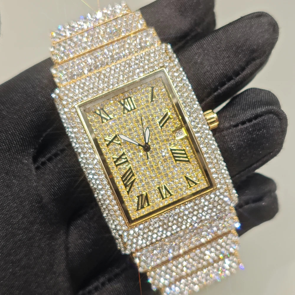 2025 Hot Luxury Brand Quartz Diamond Watch For Men Fashion Hip Hop Full Diamond Bling Jewelry Wristwatches Man Dropshipping ﻿