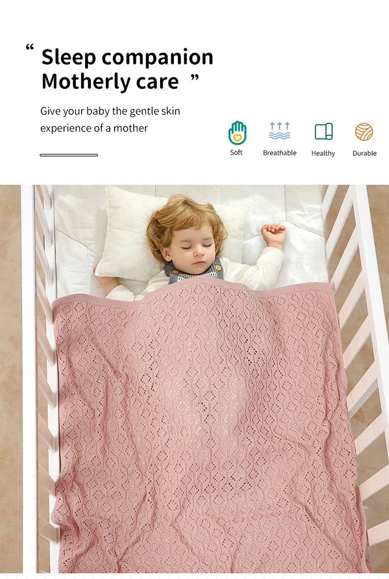 Cotton Baby Blanket Knit Infant Boy Girl Bedding Quilt 90*70CM Solid Toddler Stroller Swaddle Super Soft Plaid Fashion Hollow Ou