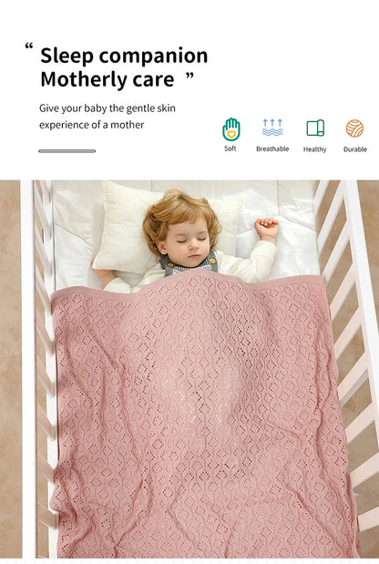 Cotton Baby Blanket Knit Infant Boy Girl Bedding Quilt 90*70CM Solid Toddler Stroller Swaddle Super Soft Plaid Fashion Hollow Ou
