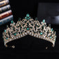 Trendy Baroque Sky Blue Rhinestone Crystal Queen Crown Wedding Tiara Women Beauty Pageant Diadem Bridal Hair Accessories Jewelry