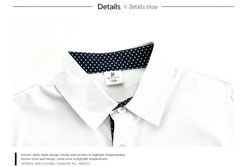 Kids Boys Shirts Spring Fashion Preppy Style Polka Dot Accent Long Sleeve Top Soft Breathable Cotton for School Daily Wear 3-12Y