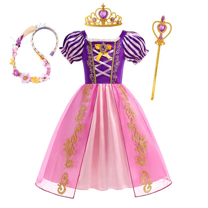Girls Rapunzel Costume Children Cosplay Tangled Princess Dress Kids Halloween Carnival Birthday Pageant Party Clothes