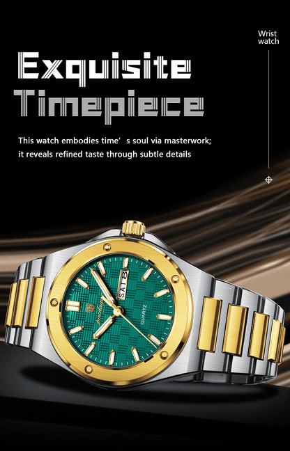 POEDAGAR High Quality Men Clock Date Week Waterproof Fashion Watch For Man Stainless Steel Luxury Men's Quartz Watches Reloj+Box