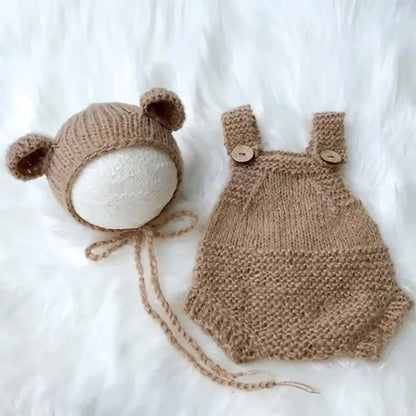 Handmade Crochet Newborn Photography Props Set Cute Soft Knitted Romper with Hat Baby Boy Girl Photo Shoot Outfit Costume