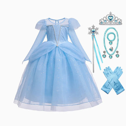 Elsa Cosplay Costume Kids Layers Deluxe Ball Gown Princess Dresses Aurora Christmas Wedding Evening Dress Girls Princess Dresses