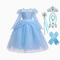 Elsa Cosplay Costume Kids Layers Deluxe Ball Gown Princess Dresses Aurora Christmas Wedding Evening Dress Girls Princess Dresses