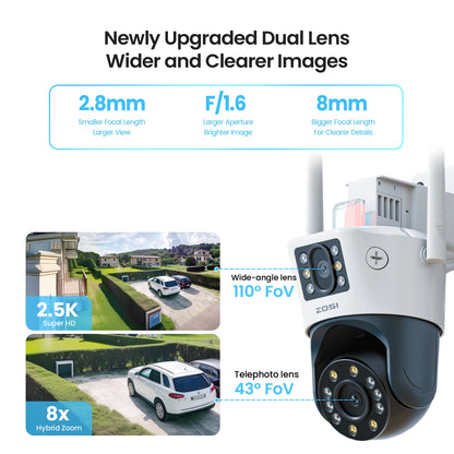 ZOSI C298 8MP/4MP Dual-Lens Wired WiFi PTZ Security Camera Outdoor Wide Angle 8X Hybrid Zoom AI Detection 360 Surveillane Camera
