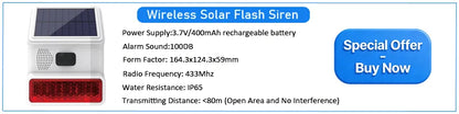 New 433MHz Wireless light Flash Strobe Outdoor Solar Waterproof Siren for Home Burglar PIR Motion Door Gap Security Alarm System