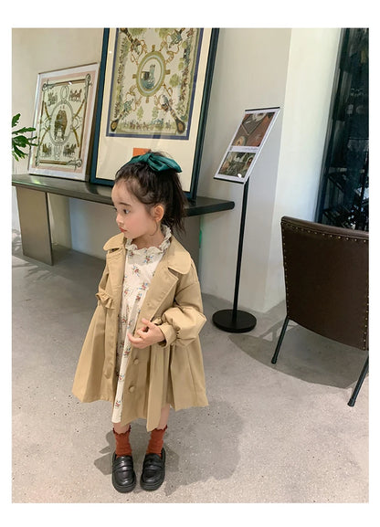 England Style Spring Autumn Cotton Girl Toddler Trench kids Windbreaker Fashion Little Girl Double Breasted Jacket Outfits